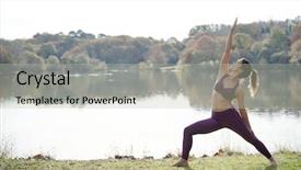  Presentation with fall lake - Audience pleasing PPT theme consisting of body mind spirit soul - stunning brunette practicing yoga outdoors backdrop and a mint green colored foreground