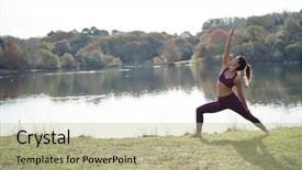  Presentation with fall lake - Beautiful presentation design featuring body mind spirit soul - stunning brunette practicing yoga outdoors backdrop and a mint green colored foreground