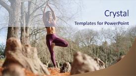  Presentation with fall lake - Slide deck featuring body mind spirit soul - stunning brunette practicing yoga outdoors background and a sky blue colored foreground