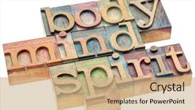  Presentation with mind body - Beautiful PPT layouts featuring body mind spirit word abstract backdrop and a coral colored foreground