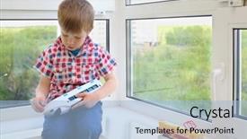  Presentation with toy - Slide deck featuring body miracle - little boy sits on windowsill background and a  colored foreground