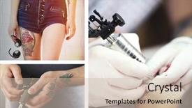  Presentation with photo collage for company behind the scen - Slide deck enhanced with body modification - collage of photos with tattoos background and a soft green colored foreground