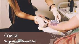  Presentation with transfer - Amazing presentation design having body modification - master tattooer showing process backdrop and a violet colored foreground