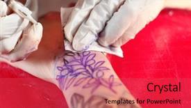  Presentation with tattoo - Colorful slide set enhanced with body modification - professional tattoo artist doing tattoo backdrop and a  colored foreground