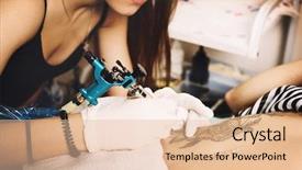  Presentation with girl design - Beautiful slide deck featuring body modification - woman tattooer making floral tattoo backdrop and a lemonade colored foreground