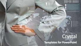  Presentation with strategy - Presentation theme featuring body of businesswoman against business strategy sketches background and a gray colored foreground