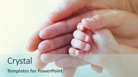  Presentation with baby - Beautiful slide deck featuring body parts - adult and baby hands closeup backdrop and a sky blue colored foreground