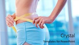  Presentation with measuring - Colorful PPT theme enhanced with body parts - close-up of slender woman measuring backdrop and a light blue colored foreground