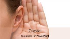  Presentation with ear - PPT theme with body parts - girl listening with her hand background and a coral colored foreground