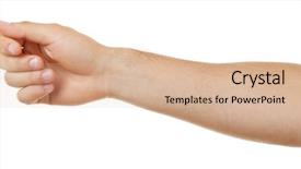  Presentation with hologram mesh human male - Colorful presentation design enhanced with body parts - male hand close up backdrop and a lemonade colored foreground