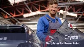  Presentation with workshop - Slide set featuring body parts - mechanic with car bumper background and a ocean colored foreground