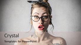  Presentation with alternative - Colorful presentation enhanced with body piercings - astonished alternative girl backdrop and a mint green colored foreground