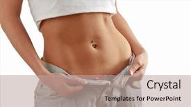  Presentation with weight loss woman showing - Theme featuring body piercings - beautiful smiling woman showing how background and a mint green colored foreground