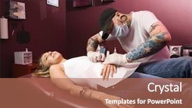  Presentation with naval - Slide deck consisting of body piercings - caucasian man giving young woman background and a coral colored foreground