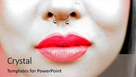  Presentation with woman body - PPT layouts featuring body piercings - lips of young woman wearing background and a soft green colored foreground