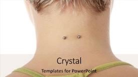  Presentation with fresh water splash green apple isolated white - Presentation having body piercings - piercing on womans neck isolated background and a coral colored foreground