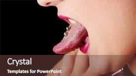  Presentation with body piercing - Presentation design enhanced with body piercings - woman sticking out her tongue background and a tawny brown colored foreground