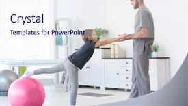  Presentation with physiotherapist - Colorful theme enhanced with body rehabilitation - physiotherapist working with patient backdrop and a sky blue colored foreground