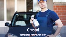  Presentation with car body repairer holding - Slides with body repairer holding a spray background and a ocean colored foreground