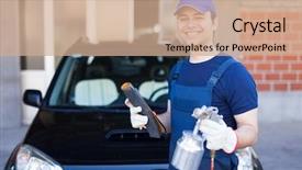  Presentation with car body repairer holding - Slides with body repairer holding a spray background and a coral colored foreground