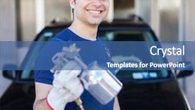  Presentation with car body repairer holding - PPT layouts having body repairer holding a spray background and a ocean colored foreground