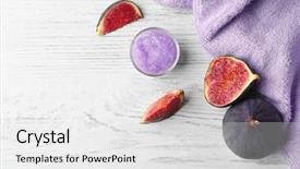  Presentation with body - Theme consisting of body scrub and figs on wooden background background and a white colored foreground