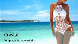  Presentation with crochet - Amazing slide deck having beautiful woman wearing crochet bikini backdrop and a arctic colored foreground