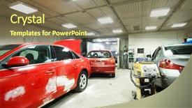  Presentation with repair shop - Presentation theme featuring body shop - crashed cars in a car background and a violet colored foreground