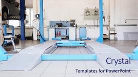  Presentation with body repair - PPT theme with body shop - interior of a car repair background and a light blue colored foreground