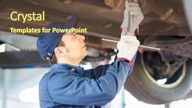  Presentation with mechanic shop - Amazing presentation theme having body shop - mechanic repairing a lifted car backdrop and a tawny brown colored foreground