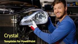  Presentation with mechanic - Slide set featuring body shop - mechanic with new car headlight background and a  colored foreground