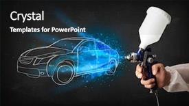  Presentation with gun - Audience pleasing PPT theme consisting of body shop - worker with airbrush gun painting backdrop and a black colored foreground