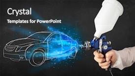  Presentation with gun - Beautiful PPT theme featuring body shop - worker with airbrush gun painting backdrop and a dark gray colored foreground