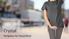  Presentation with city street - Colorful theme enhanced with body shop logo - young woman in stylish t-shirt backdrop and a lemonade colored foreground