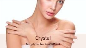  Presentation with skin anatomy face and head - PPT theme having body spa - portrait of beautiful girl touching background and a coral colored foreground