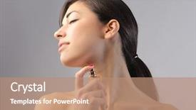  Presentation with perfume planner - Amazing PPT theme having body spray - beautiful woman using perfume backdrop and a coral colored foreground