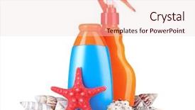  Presentation with shells - PPT layouts with body spray - sunblock in bottles shells background and a lemonade colored foreground