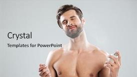  Presentation with eyes - Beautiful slides featuring body spray - young man closing eyes while backdrop and a light gray colored foreground