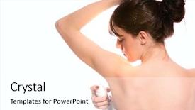  Presentation with woman body - Slide deck featuring body spray - young woman applying deodorant shot background and a white colored foreground