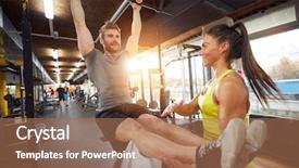  Presentation with crossfit fitness trx training exercises - Slide deck with body training in fitness center background and a coral colored foreground