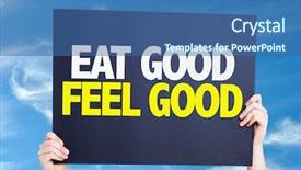  Presentation with free self care - Slide deck consisting of body transformation - eat good feel free card background and a ocean colored foreground