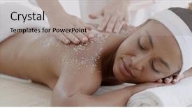  Presentation with steel heat treatment - Beautiful PPT theme featuring body treatments - female getting a salt scrub backdrop and a  colored foreground