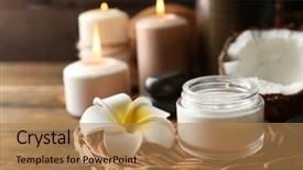  Presentation with coconut - Amazing slide set having body treatments - spa coconut products on dark backdrop and a coral colored foreground