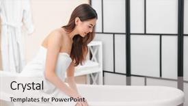  Presentation with slam dunk going - Presentation theme consisting of body wash - beautiful young woman with towel background and a lemonade colored foreground