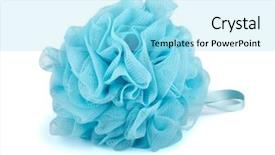  Presentation with plastic - Amazing presentation theme having body wash - blue plastic bath puff isolated backdrop and a arctic colored foreground