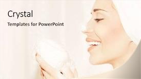  Presentation with day spa - Beautiful PPT theme featuring body wash - healthy happy girl taking bath backdrop and a cream colored foreground
