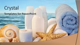  Presentation with elements - Cool new slides with body wash - spa elements with white towels backdrop and a light blue colored foreground