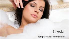  Presentation with brain relax - Slides featuring body wash - young attractive brunette relax taking background and a white colored foreground