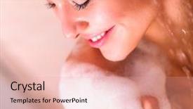  Presentation with bathroom - PPT theme featuring body wash - young beautyful woman under shower background and a coral colored foreground