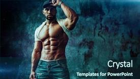  Presentation with strong - Cool new slide deck with bodybuilder in cap on wall backdrop and a ocean colored foreground